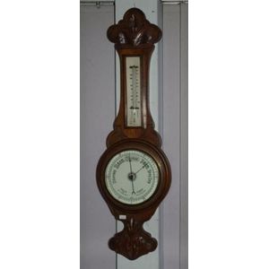 Antique oak cased barometer with thermometer 74.5 cm high