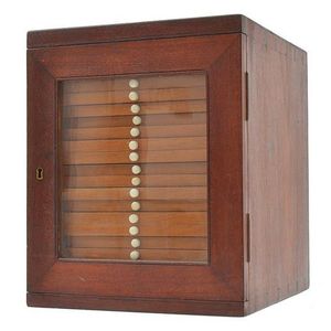 A Victorian microscope slide cabinet, fitted with ivory handled…