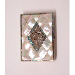 A Victorian mother-of-pearl abalone and silver card case, the…