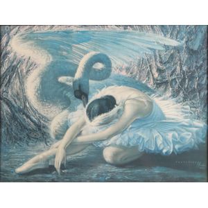 Vladimir Tretchikoff, ballerina dancer & swan, coloured print,…