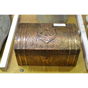 An Arts and Crafts copper covered jewel box in the form of a…