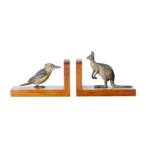A pair of Viennese cold painted bronze mounted bookends with a…