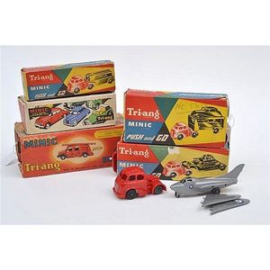 Tinplate clockwork Minic fire engine; four Minic plastic 'Push…