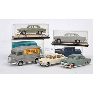 Seven Norev (France) plastic models, including Mercedes 220 SE;…