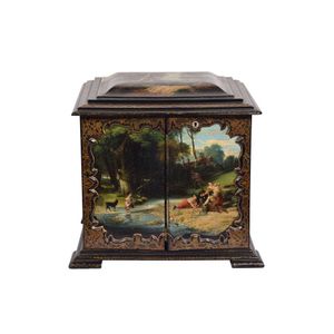 Papier mache jewellery cabinet early 19th century, black Laquer…