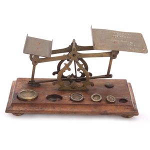 Antique 1800s Postal Scale w 3 weights and postal rates
