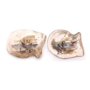 Pair of Australian painted mother of pearl shells depicting…