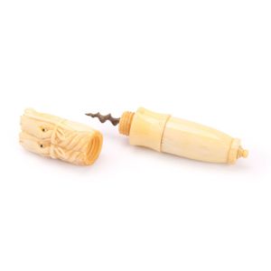 Ivory corkscrew/bottle opener c. 1900 with lid in the form of…