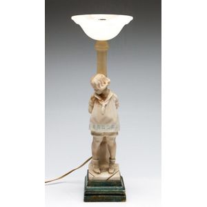 A marble and alabaster girl form table lamp, height 53.5 cm