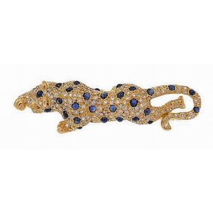Diamond and Sapphire Leopard Brooch in 18ct Gold - Brooches - Jewellery
