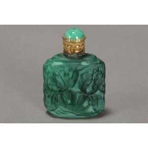 French malachite glass scent bottle and stopper, with jadeite&hellip;