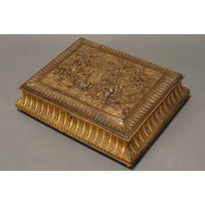Large French gilt jewellery casket, of rectangular form, the…