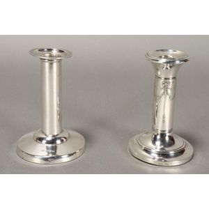 Two Edwardian sterling silver squat candlesticks, hallmarked,…