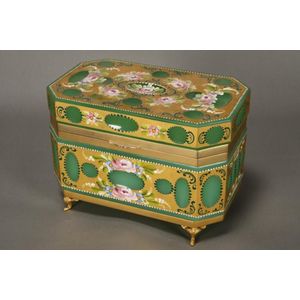 Late 19th century French green opaque glass and enamel box and…