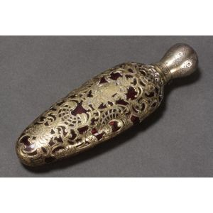 19th century gilt and ruby glass scent bottle, of compressed&hellip;