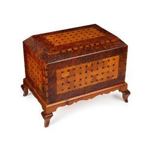 A fine Italian casket on stand, burl yew, juniper, beech and…