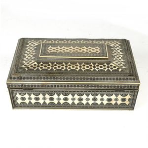 An Indian Vizagapatam ivory work/sewing box, the interior with…