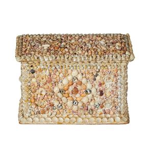 A shell covered box, with rising top, encrusted with geometric…