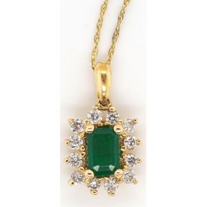 14k Gold Emerald And Diamond Pendant - Pendants/Lockets - Jewellery