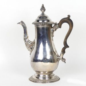 A Georgian Old Sheffield Plate coffee pot, pear shaped on…