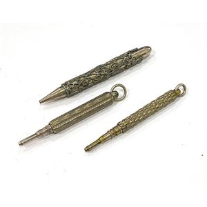 Three silver plate propelling pencils, two with chatelaine…