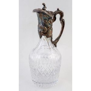 Whitehill English crystal claret jug with silver plated mounts,…