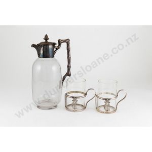 Antique glass claret jug, with silverplate naturalistic bamboo…