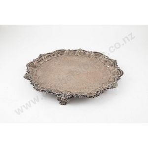 Victorian sterling silver salver, shaped circular with shell,…