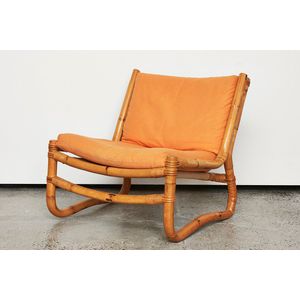 Danish bamboo chair, c. 1970s, bamboo frame, with orange&hellip;