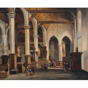 Figures in Dutch church interior, figures in Dutch church…