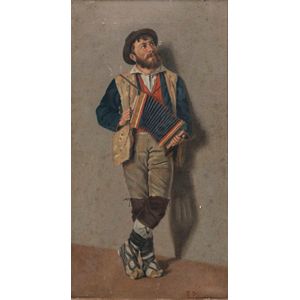 F. Petralli, musician with Accordion, oil on canvas, signed 'F.…
