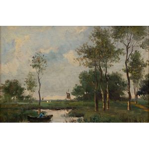 Theophile Emile Achille de Bock, Dutch landscape, oil on board,…