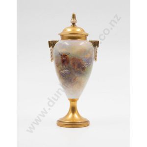 Royal Worcester vase and cover, ovoid handled body painted with…