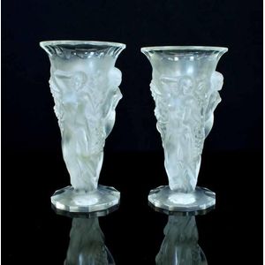 Two Czech Art Deco style glass vases, clear and frosted glass,…