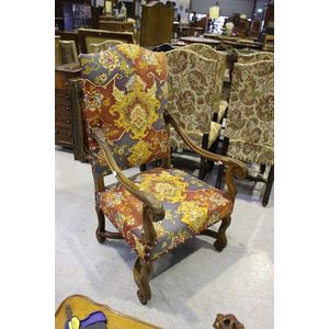 Danish Oak Wood Arm Chair in the Style of Louis XIV – Tiger Oak