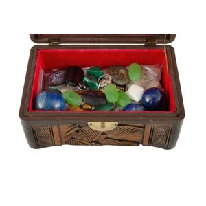 Chinese carved jewellery casket. Containing semi precious…