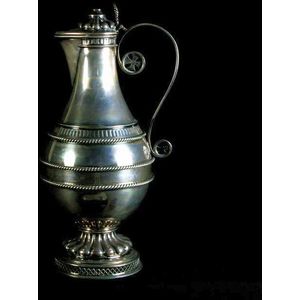 Hallmarked sterling silver communion ewer with Huguenot cross…