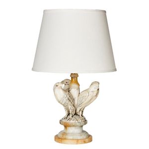 A finely carved marble lamp base, modelled as three Eagles. The…