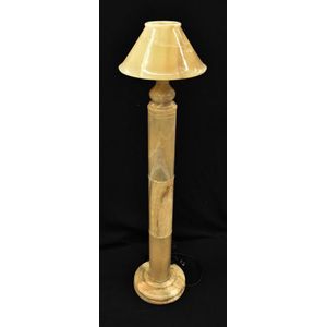 A striated marble lamp base with matching shade Ht 128 cm,…