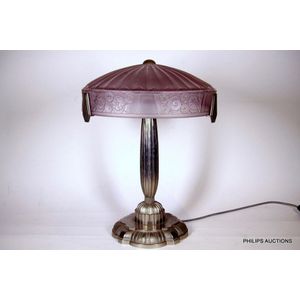 An Art Deco white metal and glass desk lamp, circa 1920s, the…