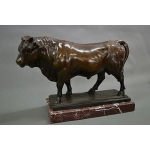 Marcel Debut (1865-1933 France) bronze bull, mounted on marble…