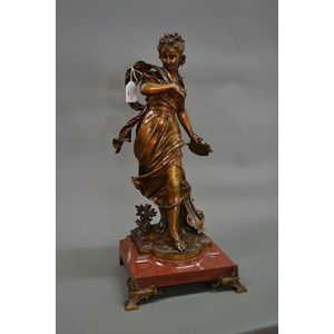 Antique Bouret bronze figure of a female holding a tambourine,…
