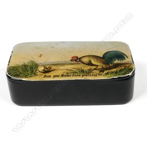 A 19th century papier-mache snuff box, the lid with painted…
