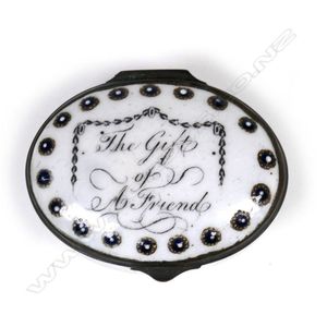 A Georgian Bilston style enamel patch box, the hinged lid…