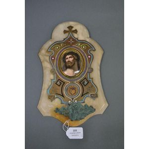 Antique French enamelled bronze, porcelain and onyx blessing…