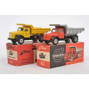 Two Tekno models, including 862 Dump Trucks, one orange cab…