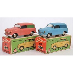 Two Tekno 818 Lloyd Varevogen models, one coral pink with green…
