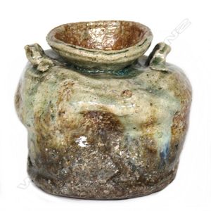 A Japanese Shigaraki studio pottery vase, distorted form,…