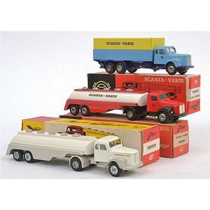 Three Tekno models, including 434 Scania-Vabis petrol tanker,…