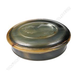 An 18th century pressed horn snuff box, oval form with a…
